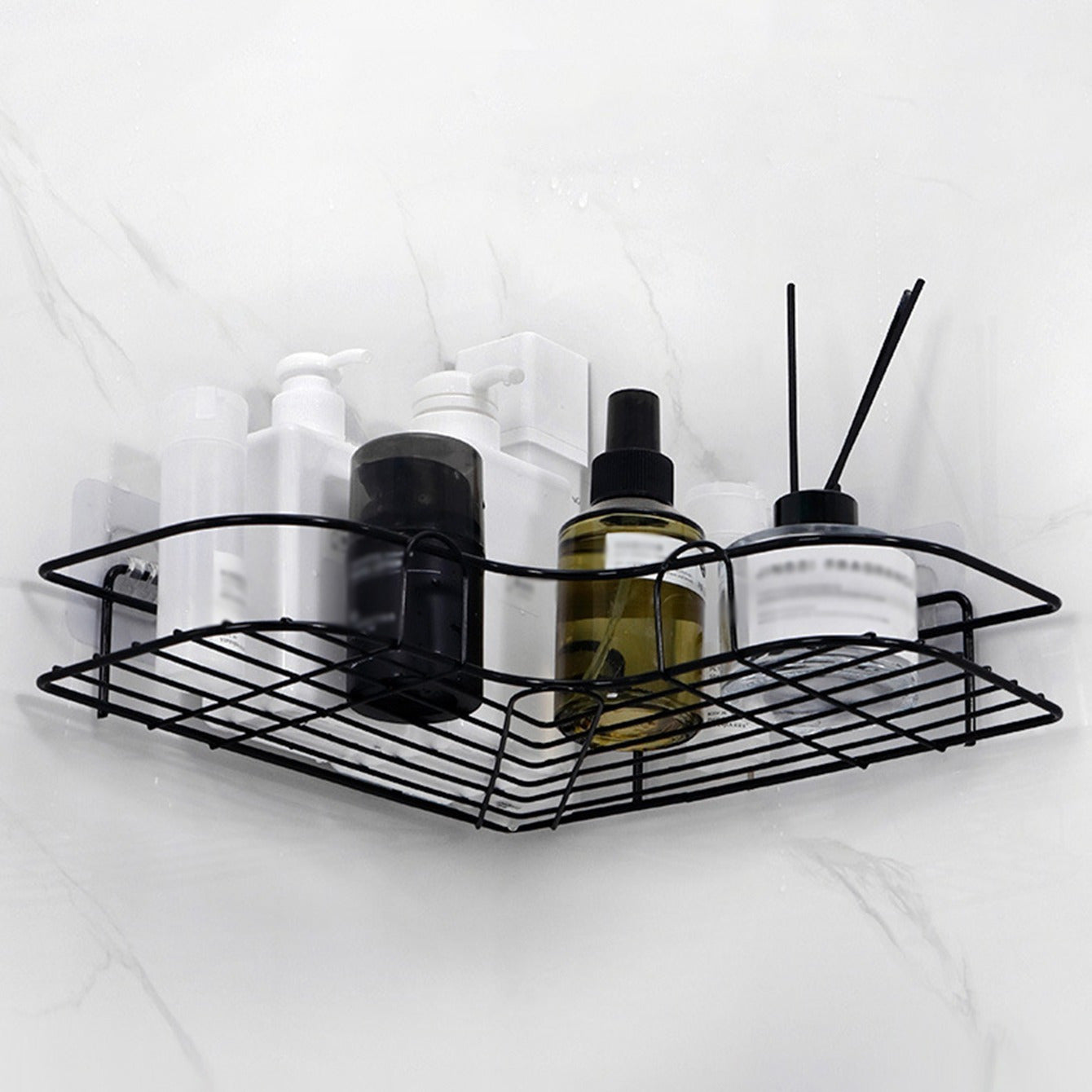 1pc Heavy-Duty Cast Iron Corner Shelf - No Drill Adhesive/Bolt- Wall-Mounted Angled Bath Shelf, Space-Saving Curved Shelves for Small Bathrooms, Installation (No Tools/Screws) Suitable for Bathrooms, Shelves