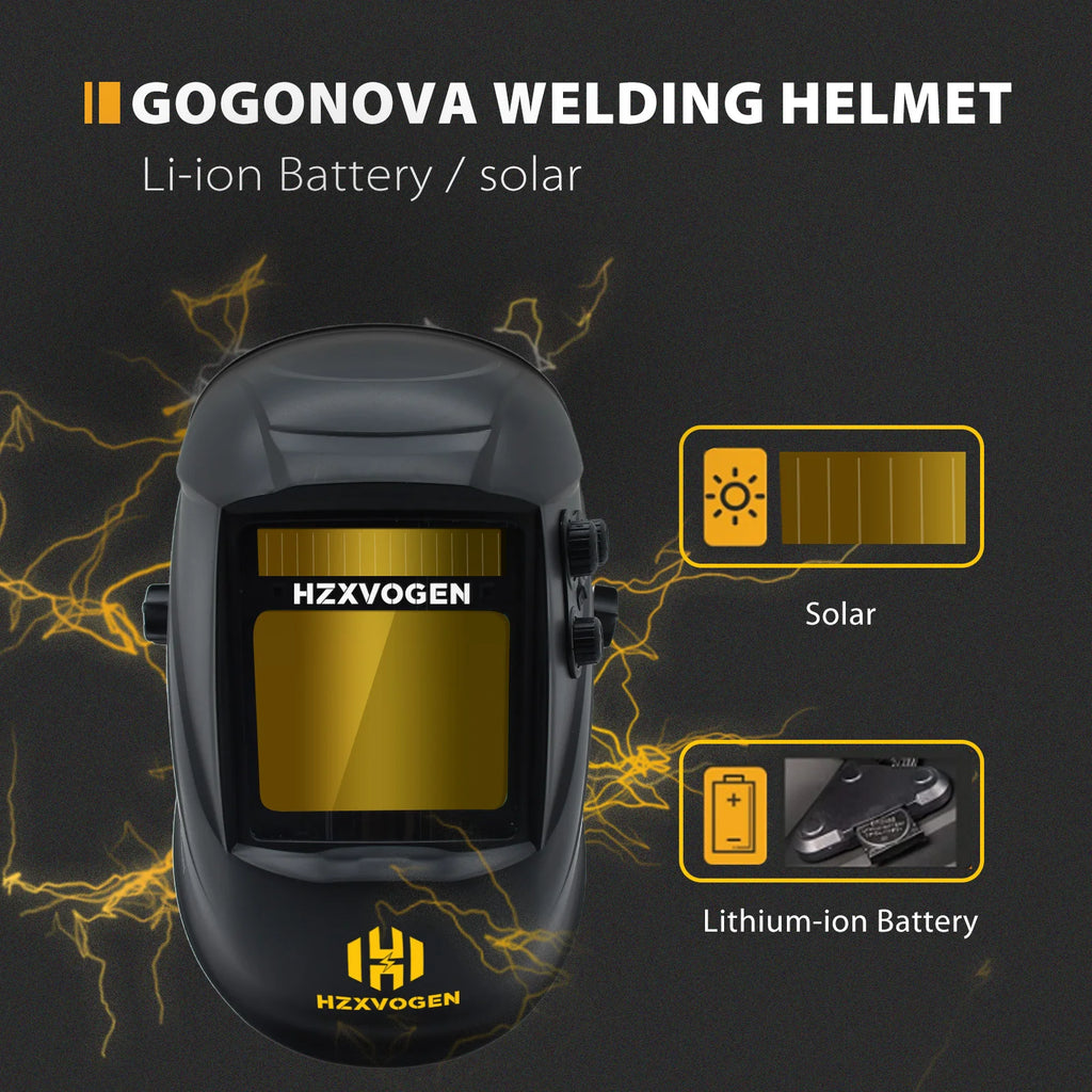 HZXVOGEN Auto Darkening Welding Helmet Large Viewing Welding Hood True Color Solar Battery Powered Welder Mask HV008