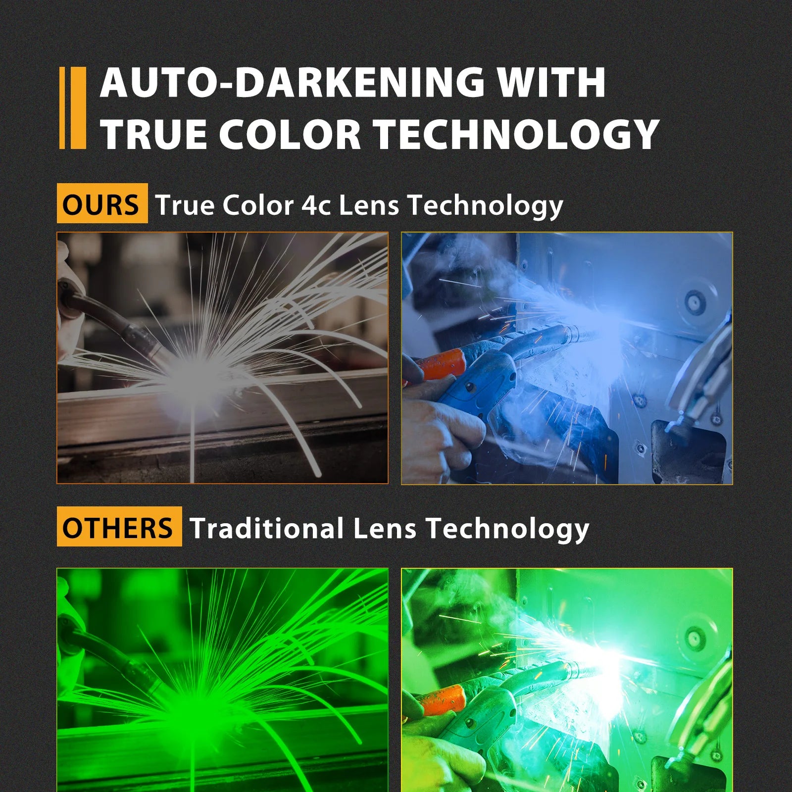 HZXVOGEN Auto Darkening Welding Helmet Large Viewing Welding Hood True Color Solar Battery Powered Welder Mask HV008