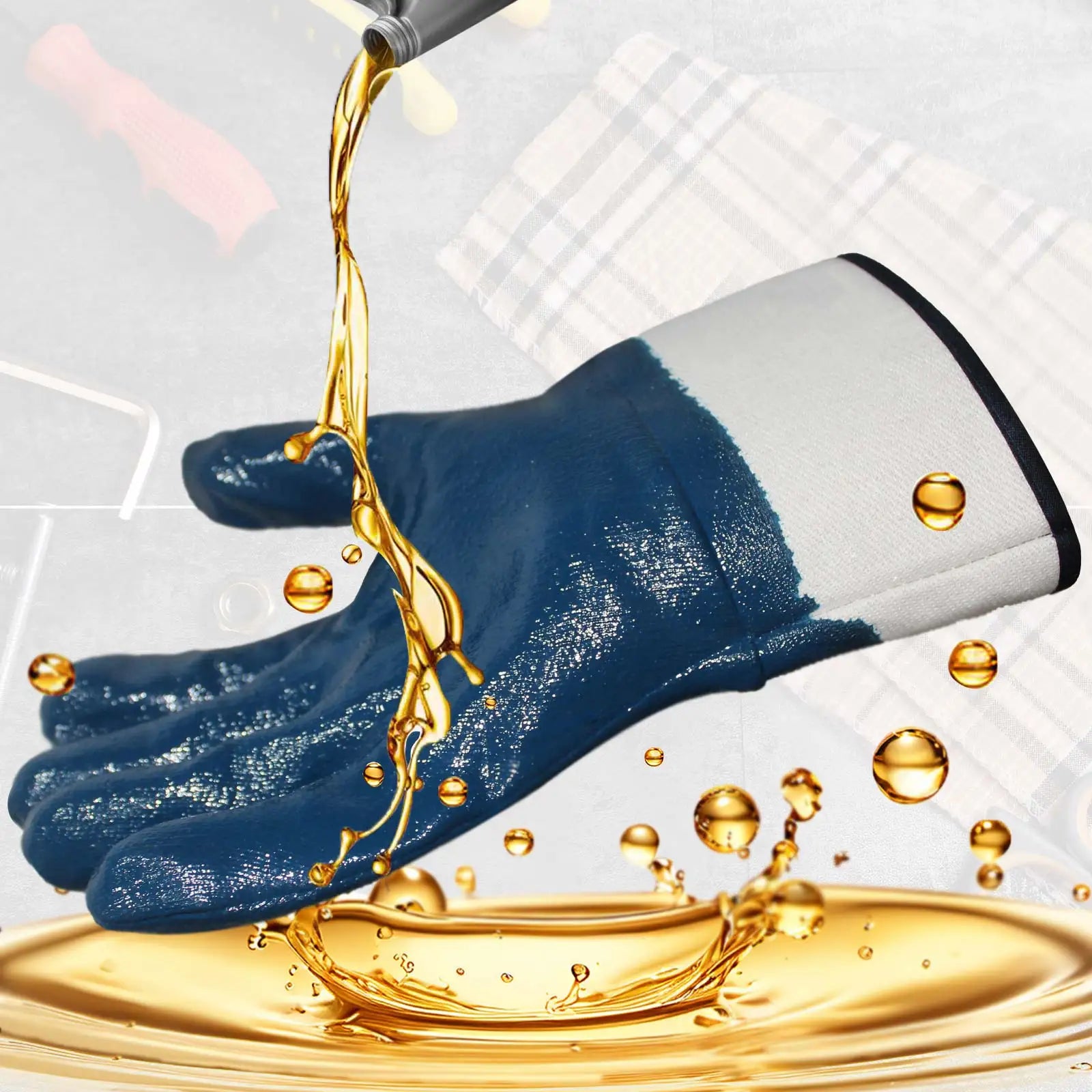 SAFETREE Heavy Duty Industrial Blue Nitrile Dipped Work Gloves Oil Resistant Gloves