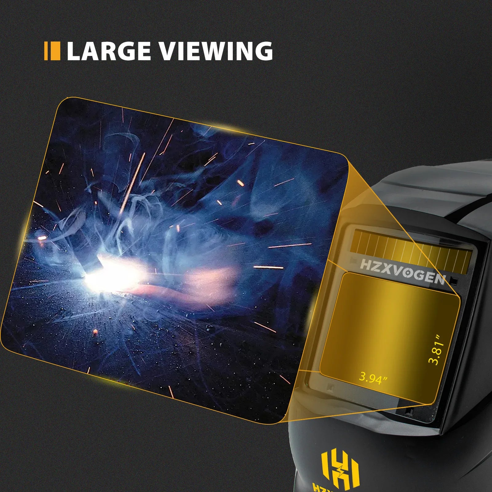 HZXVOGEN Auto Darkening Welding Helmet Large Viewing Welding Hood True Color Solar Battery Powered Welder Mask HV008