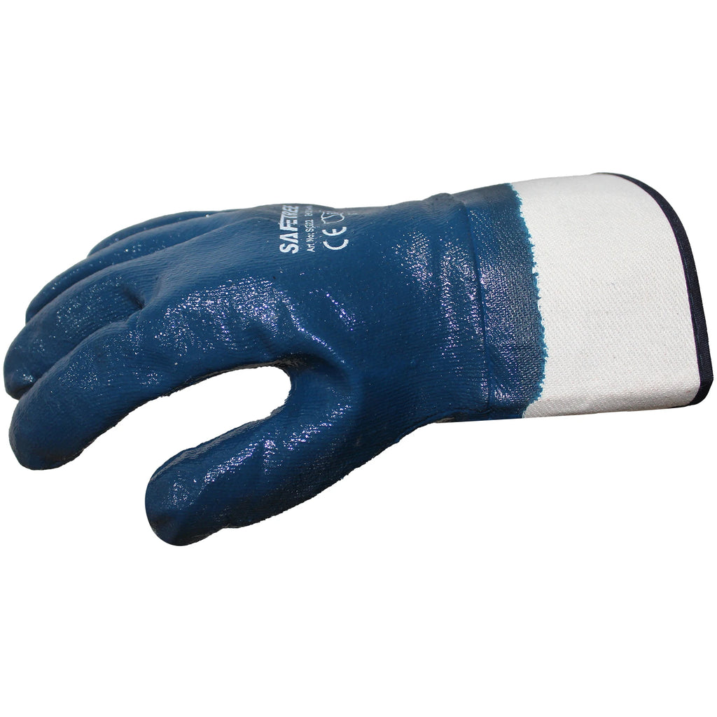 SAFETREE Heavy Duty Industrial Blue Nitrile Dipped Work Gloves Oil Resistant Gloves