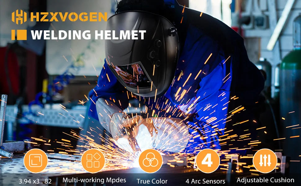 HZXVOGEN Auto Darkening Welding Helmet Large Viewing Welding Hood True Color Solar Battery Powered Welder Mask HV008