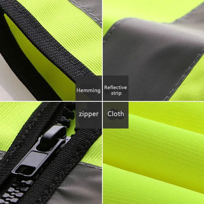 Reflective Safety Vest Multiple pockets Warning Waistcoat Sanitation Worker Clothes Safety Protective Clothing Motorcycle Jacket