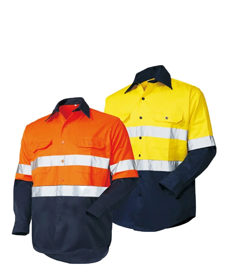 100% Cotton Reflective Safety Work Suit Hi Vis Work Coverall Traffic Road Clothing Construction Engineer Protective Work Uniform