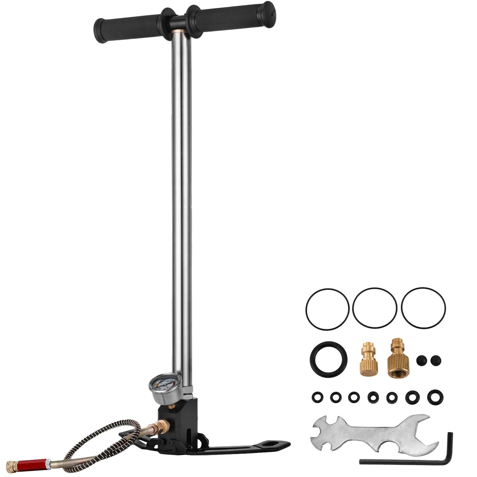 SucceBuy 3 Stage PCP Pump 30MPa 4500PSI Pressure Gauge Air Hand Stirrup Pump for Car Bicycle Tire Scuba Tank Paintball Filling