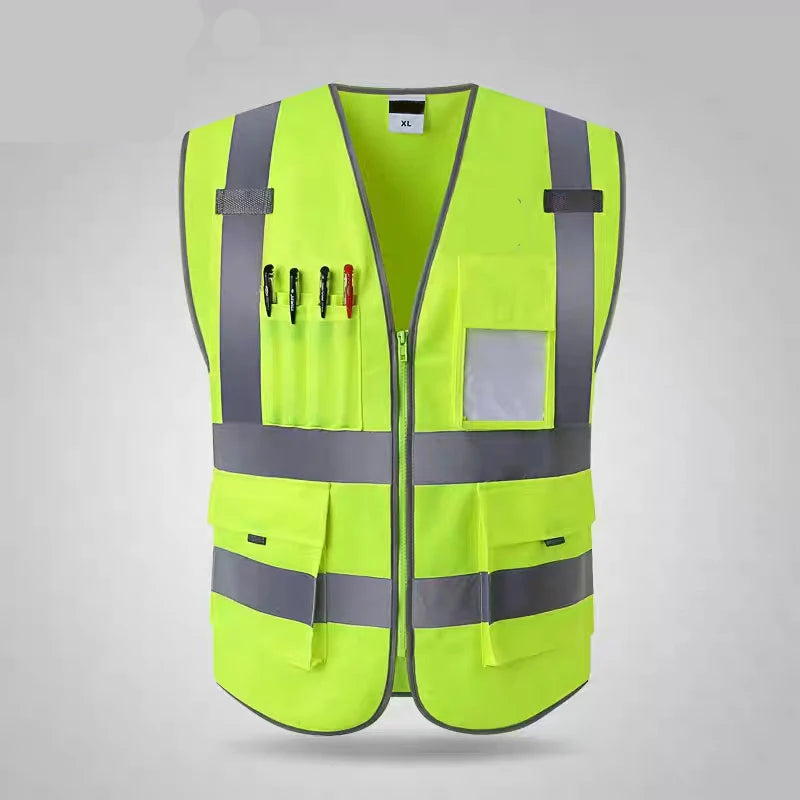 Reflective Safety Vest Multiple pockets Warning Waistcoat Sanitation Worker Clothes Safety Protective Clothing Motorcycle Jacket