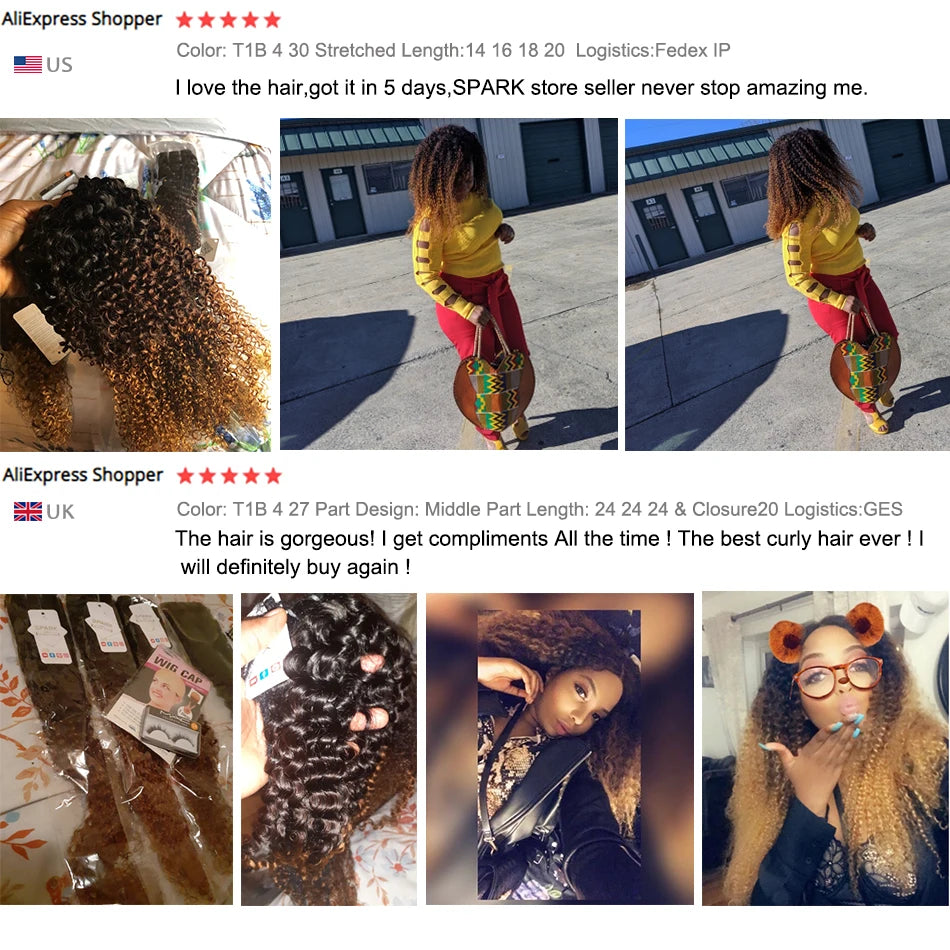 1B/4/30 Color Bundles Afro Kinky Curly Human Hair T1B430 Extensions Ombre Brazilian 100% Human Hair Weave Bundle