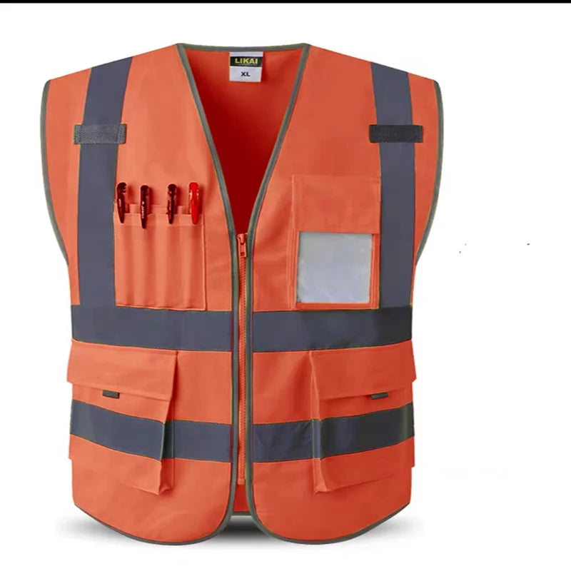 Reflective Safety Vest Multiple pockets Warning Waistcoat Sanitation Worker Clothes Safety Protective Clothing Motorcycle Jacket