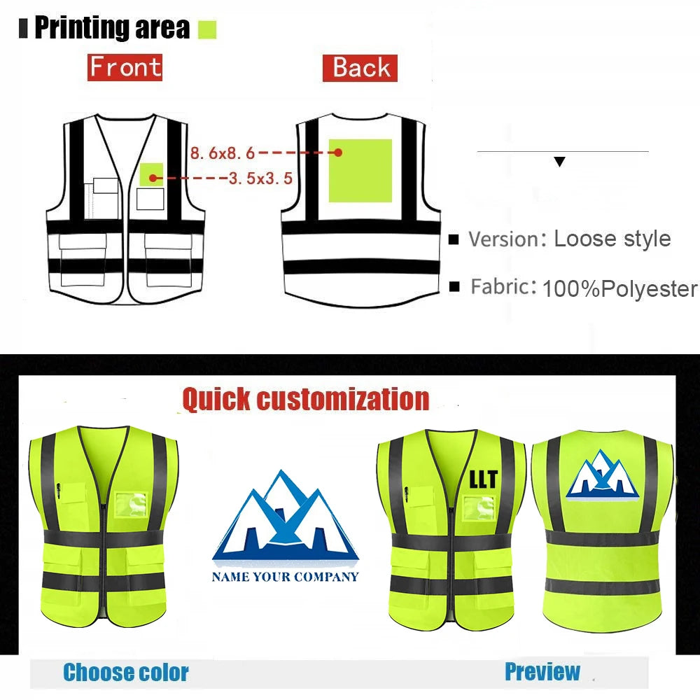 Custom Your Text Logo High Visibility Security Reflective Vest Personalized Construction Traffic Outdoor Safety Cycling Wear