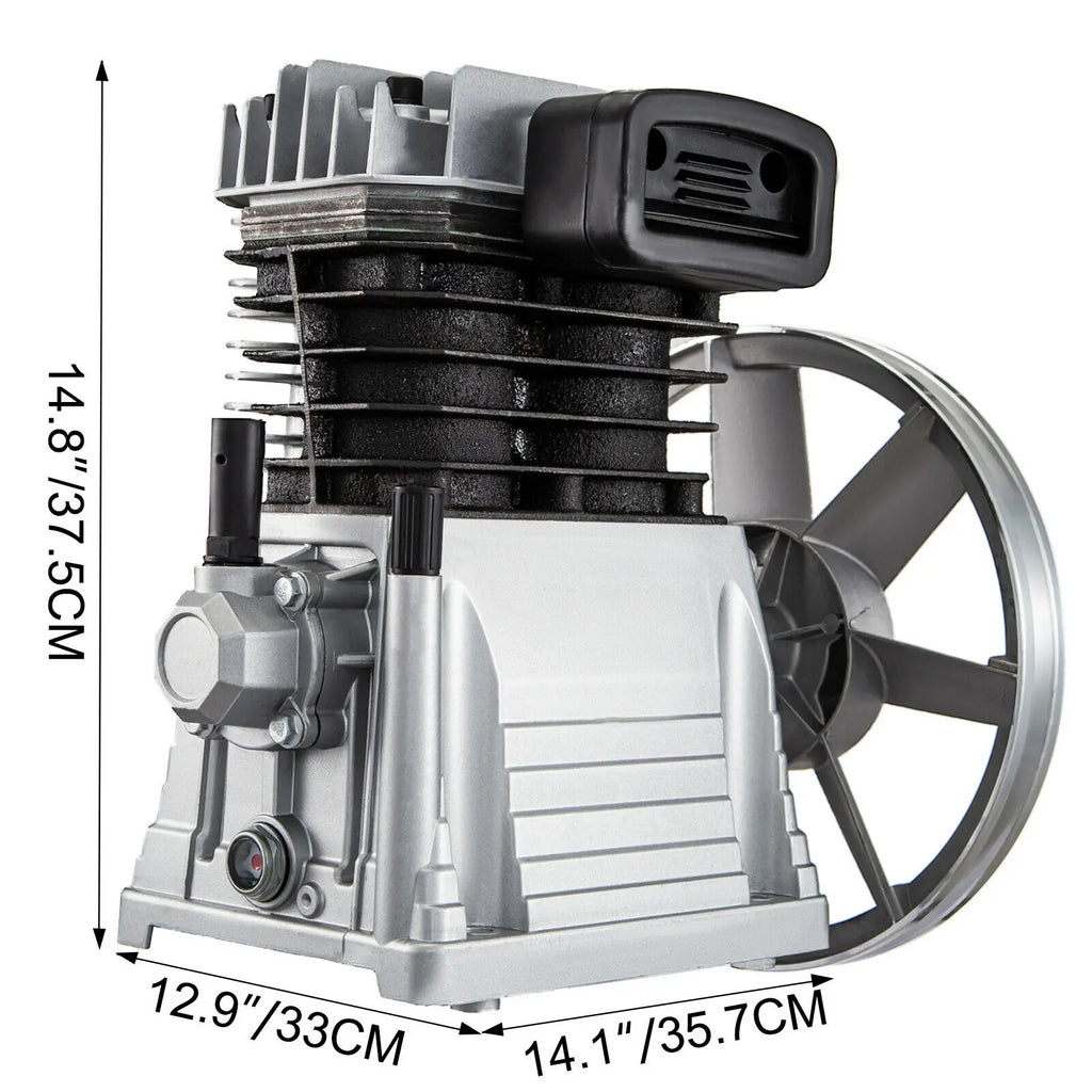 Heavy-Duty Twin Cylinder Air Compressor Pump Head - 2.2KW (3HP), 375 L/MIN (12 CFM), Single Stage