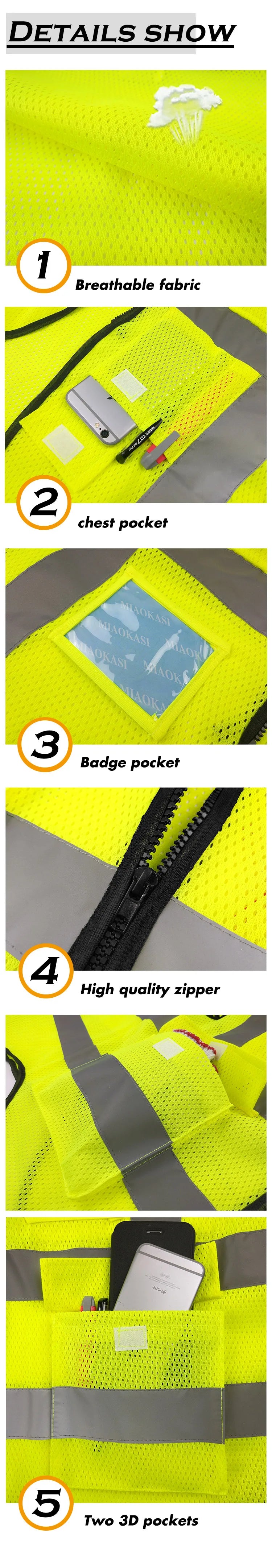 Riding Safety Jacket Working Waistcoat Mesh Reflective Vest  Multi-pocket BreathablClothing Construction Vest Sanitation workers