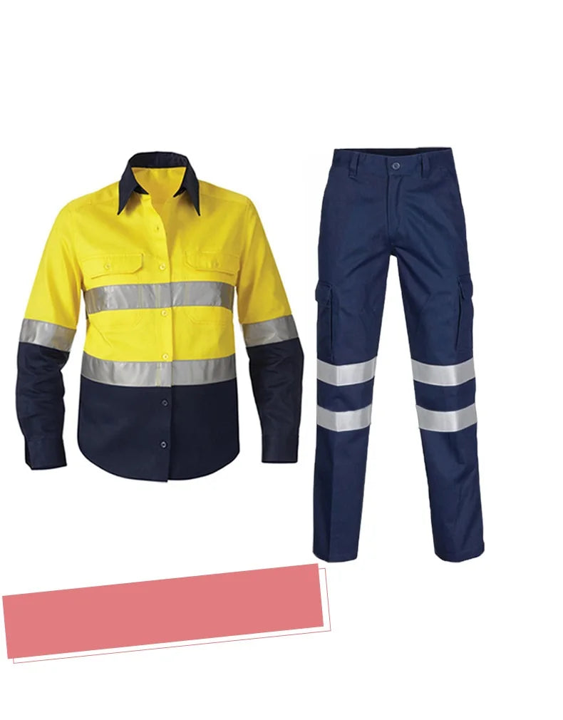 100% Cotton Reflective Safety Work Suit Hi Vis Work Coverall Traffic Road Clothing Construction Engineer Protective Work Uniform