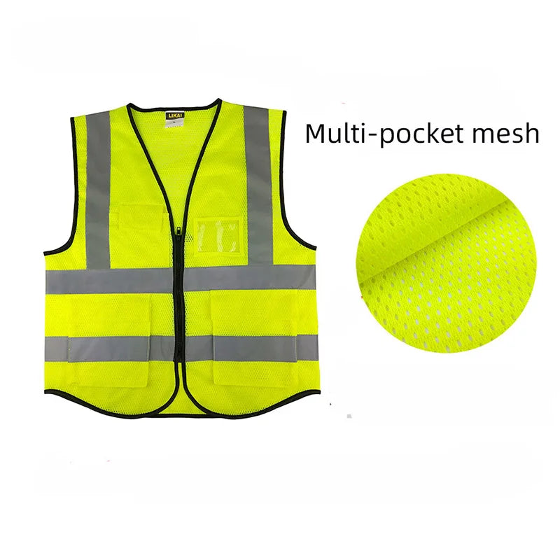 Riding Safety Jacket Working Waistcoat Mesh Reflective Vest  Multi-pocket BreathablClothing Construction Vest Sanitation workers