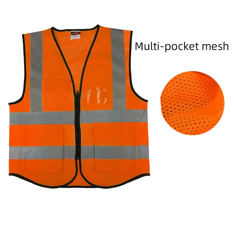 Riding Safety Jacket Working Waistcoat Mesh Reflective Vest  Multi-pocket BreathablClothing Construction Vest Sanitation workers