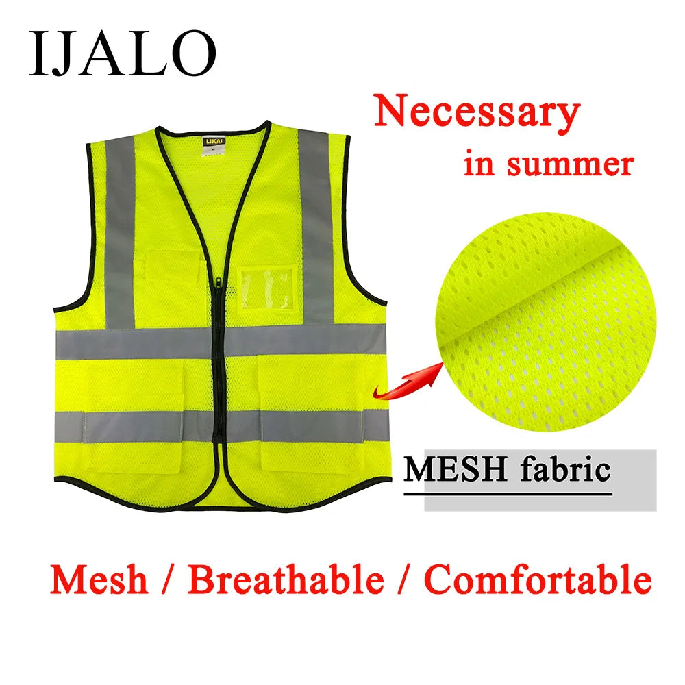 Riding Safety Jacket Working Waistcoat Mesh Reflective Vest  Multi-pocket BreathablClothing Construction Vest Sanitation workers