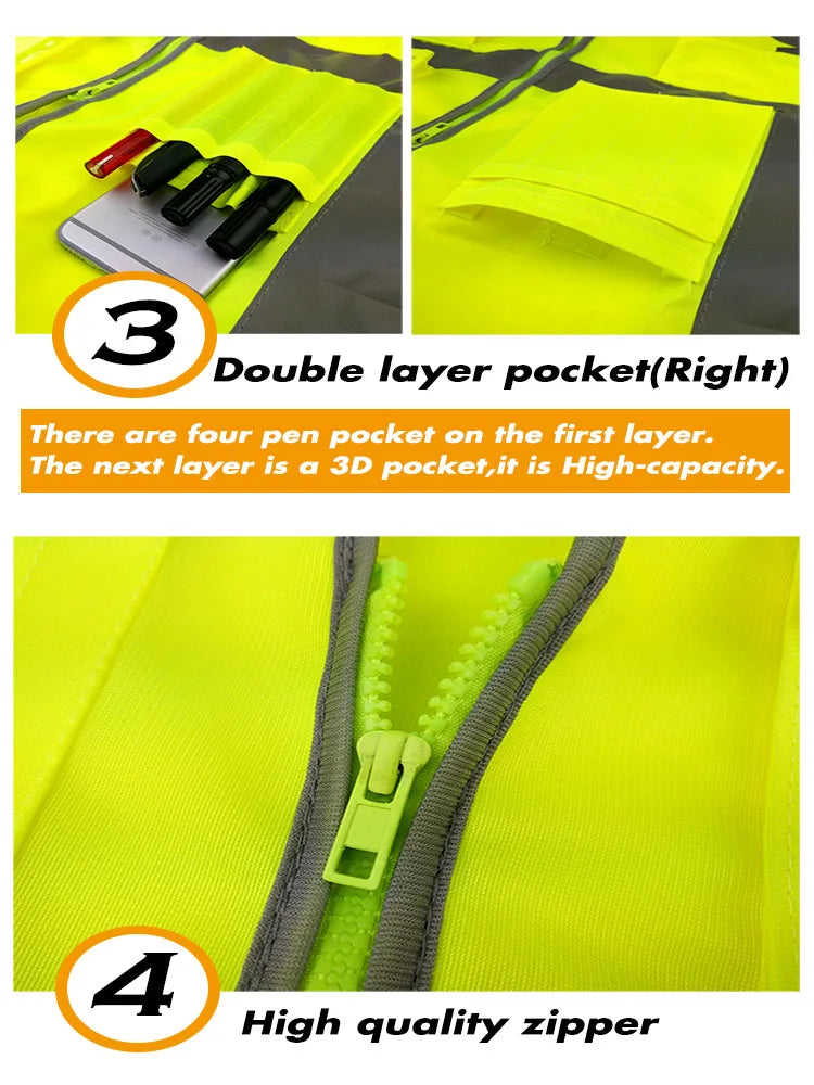 Reflective Safety Vest Multiple pockets Warning Waistcoat Sanitation Worker Clothes Safety Protective Clothing Motorcycle Jacket
