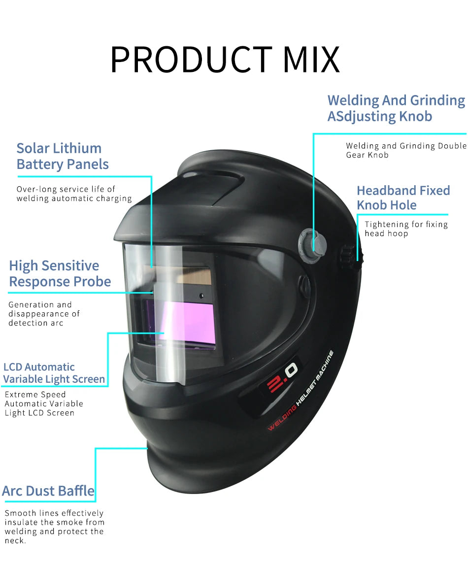 DIN9-DIN13 Solar Auto Darkening TIG MMA ZX7 MIG True Color Welding Mask Welding Helmet Welder Cap Glasses