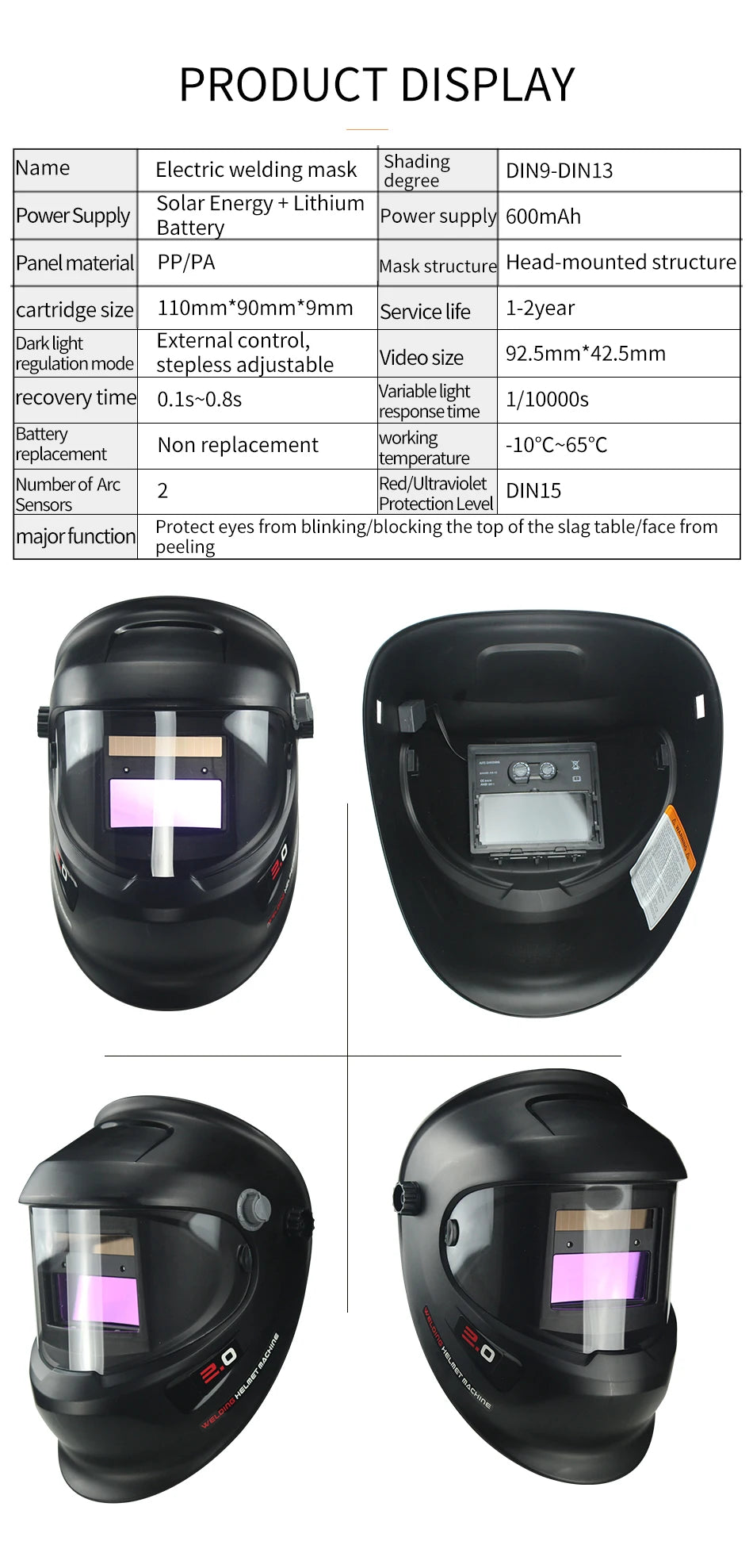 DIN9-DIN13 Solar Auto Darkening TIG MMA ZX7 MIG True Color Welding Mask Welding Helmet Welder Cap Glasses