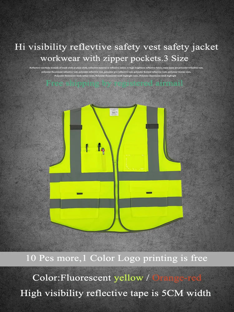 Reflective Safety Vest Multiple pockets Warning Waistcoat Sanitation Worker Clothes Safety Protective Clothing Motorcycle Jacket