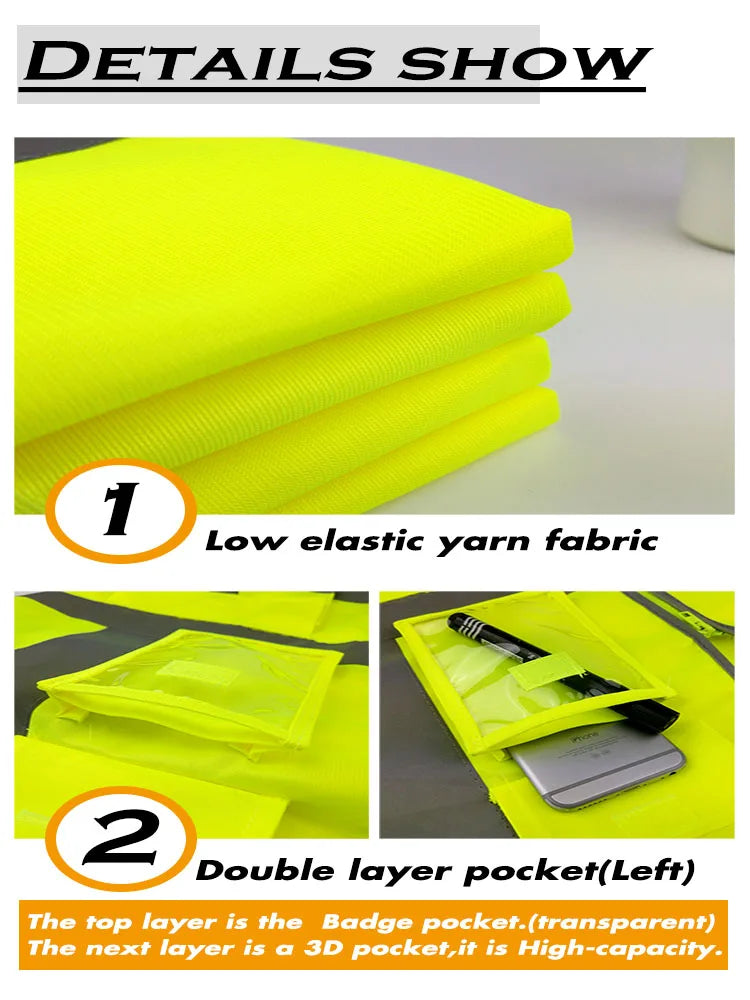 Reflective Safety Vest Multiple pockets Warning Waistcoat Sanitation Worker Clothes Safety Protective Clothing Motorcycle Jacket