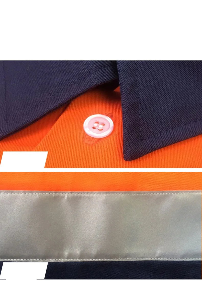 100% Cotton Reflective Safety Work Suit Hi Vis Work Coverall Traffic Road Clothing Construction Engineer Protective Work Uniform