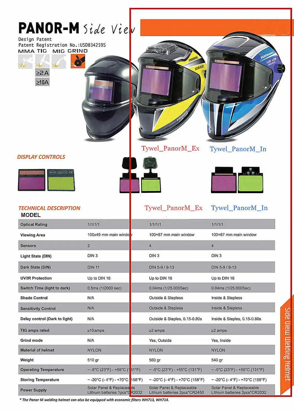 Welding Helmet 3 Side View DIN 5-9/9-13 Optical Rating 1111 4 Sensors True Color EN379 ANSI CSA Auto Darkening Welding Mask