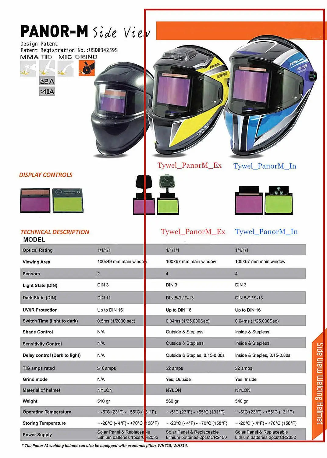 Welding Helmet 3 Side View DIN 5-9/9-13 Optical Rating 1111 4 Sensors True Color EN379 ANSI CSA Auto Darkening Welding Mask