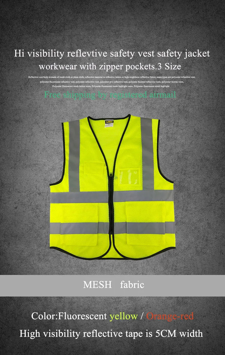 Riding Safety Jacket Working Waistcoat Mesh Reflective Vest  Multi-pocket BreathablClothing Construction Vest Sanitation workers