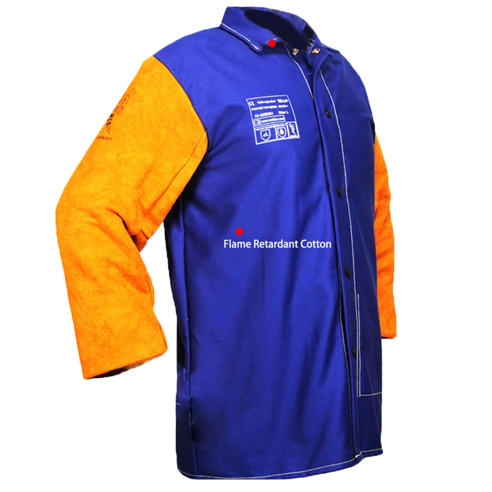 Welding Clothing Fire Proof Welding Trousers Split Cow Leather Welder Jackets FR Cotton Pants Flame Retardant Welding Coverall