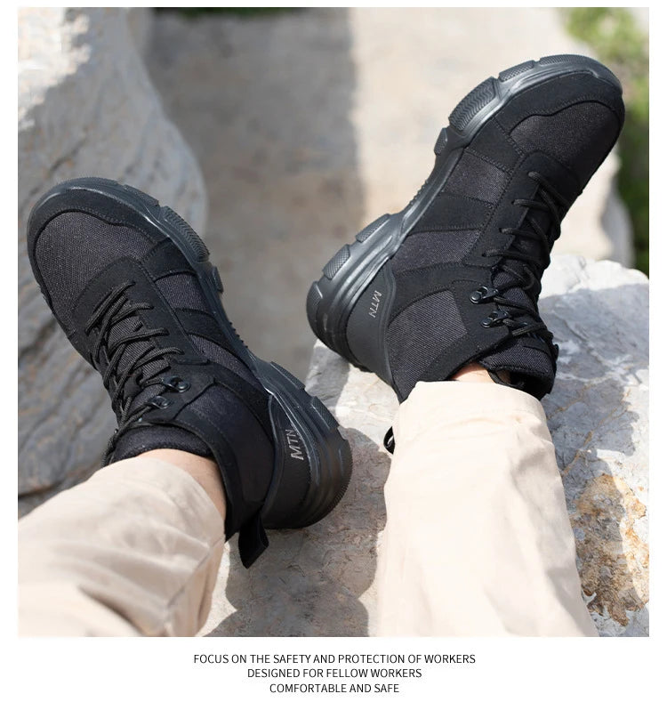 Men Industrial Steel-Toe Work Shoes- Breathable Anti-Smash Protection