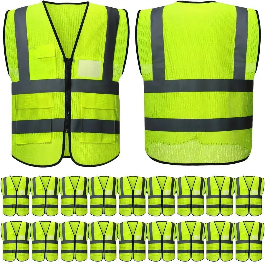 Reflective Mesh Safety Vest for Men Women High Visibility Construction Work Vest Pocket for Cycling Surveyor Neon L