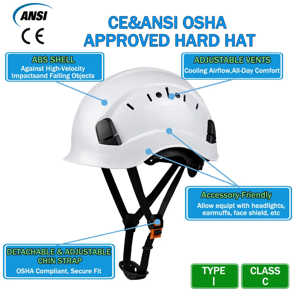 CE Safety Helmet Lightweight ABS Hard Hat w/ Adjustable Ventilation System Safety Cap Construction Working Head Protection ANSI