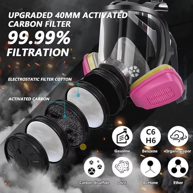 Gas Mask Survival Nuclear and Chemicals Gas Mask with 40mm Activated Carbon Filter and 60926 Filter Full Face Respirator Mask