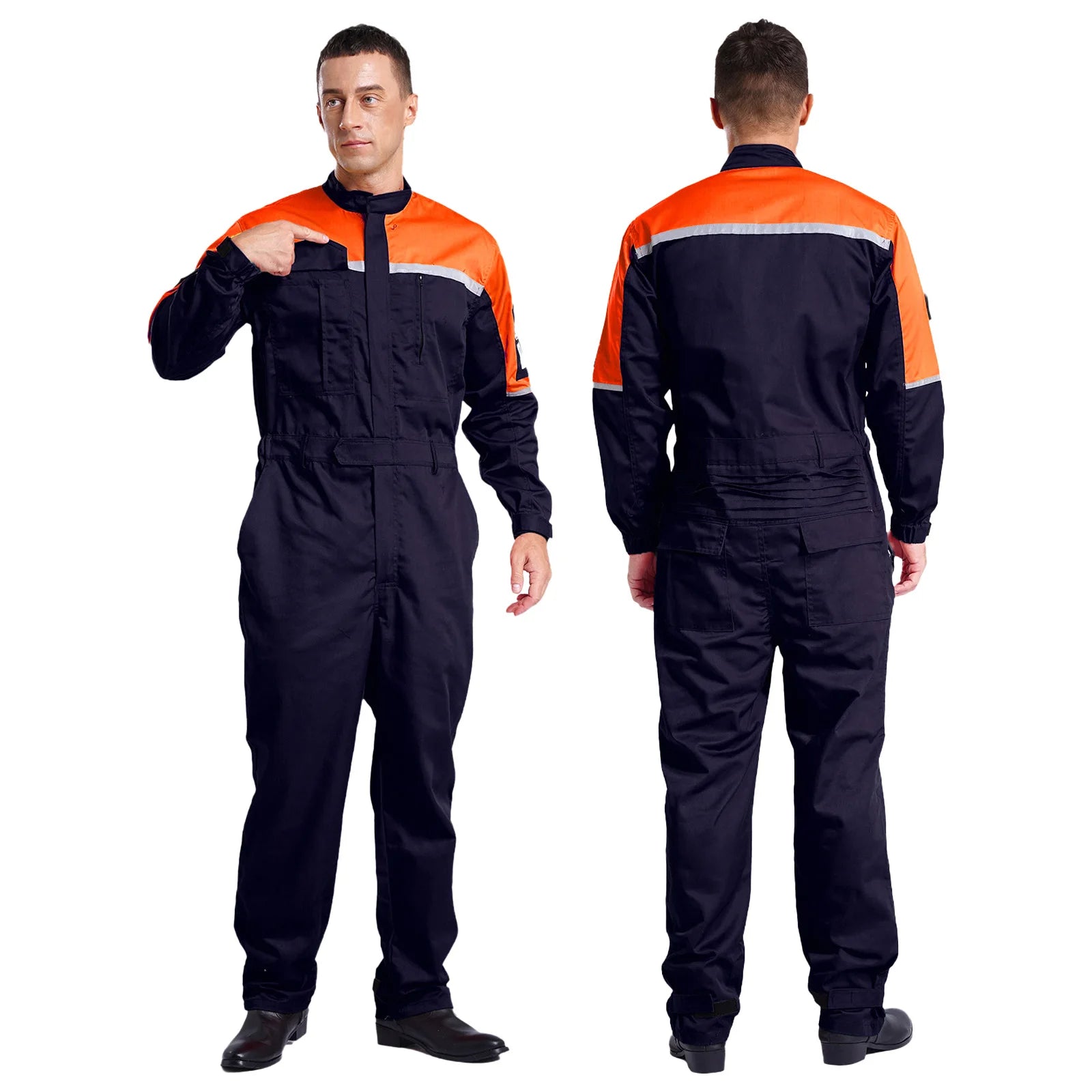 Mens Wear Resistant Anti-static Protective Jumpsuit Workwear Multi-pocket Reflective Straps Full-body Coveralls Workshop Uniform