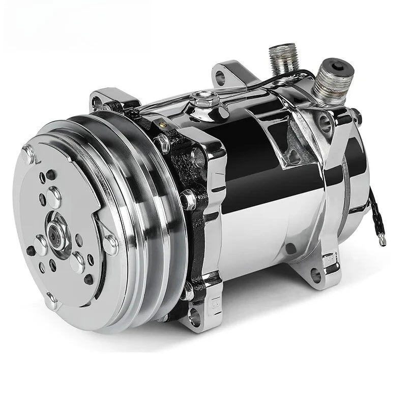 Silver AC Compressor with Silver Clutch Sanden 508 2-Groove V-Belt HC5003C