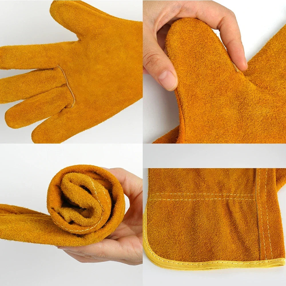1 Pair Fireproof Durable Sheepskin Leather Welder Gloves for Welding Metal Hand Tools Anti-Heat Work Safety Gloves