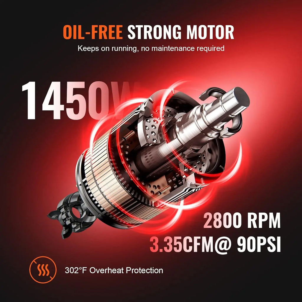6.3 Gallon Air Compressor, 2 HP 3.35 CFM@90PSI, Max 116PSI Oil-Free Tank for Auto Repair, Tire Inflation, Spray Painting