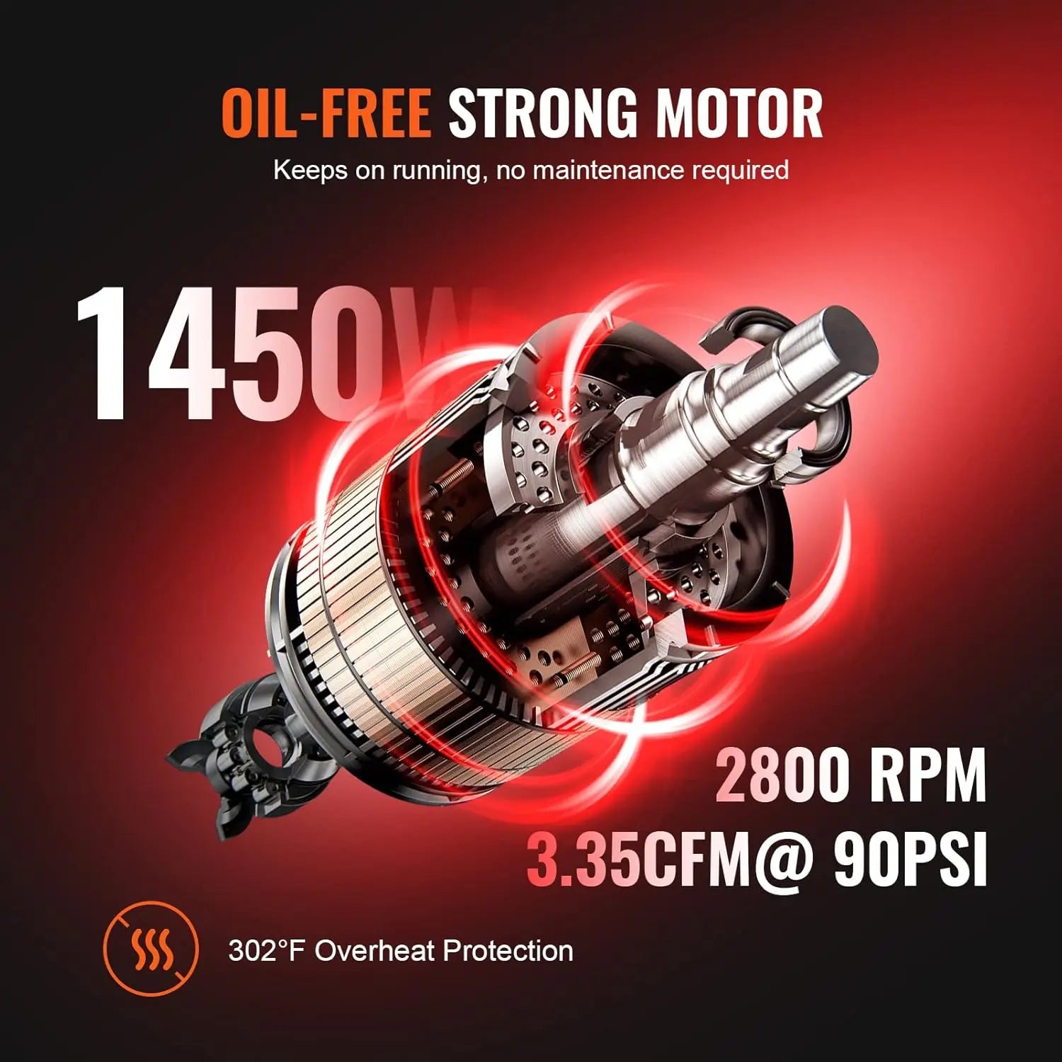 6.3 Gallon Air Compressor, 2 HP 3.35 CFM@90PSI, Max 116PSI Oil-Free Tank for Auto Repair, Tire Inflation, Spray Painting