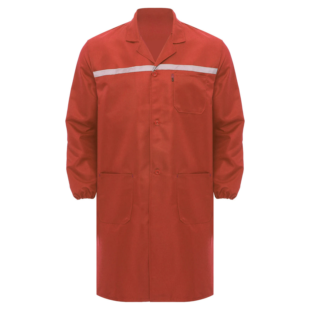 Mens Womens Factory Workshop Uniform Long Sleeve Pockets Button-up Coverall Reflective Strips Long Workwear Wear-resistant Coat
