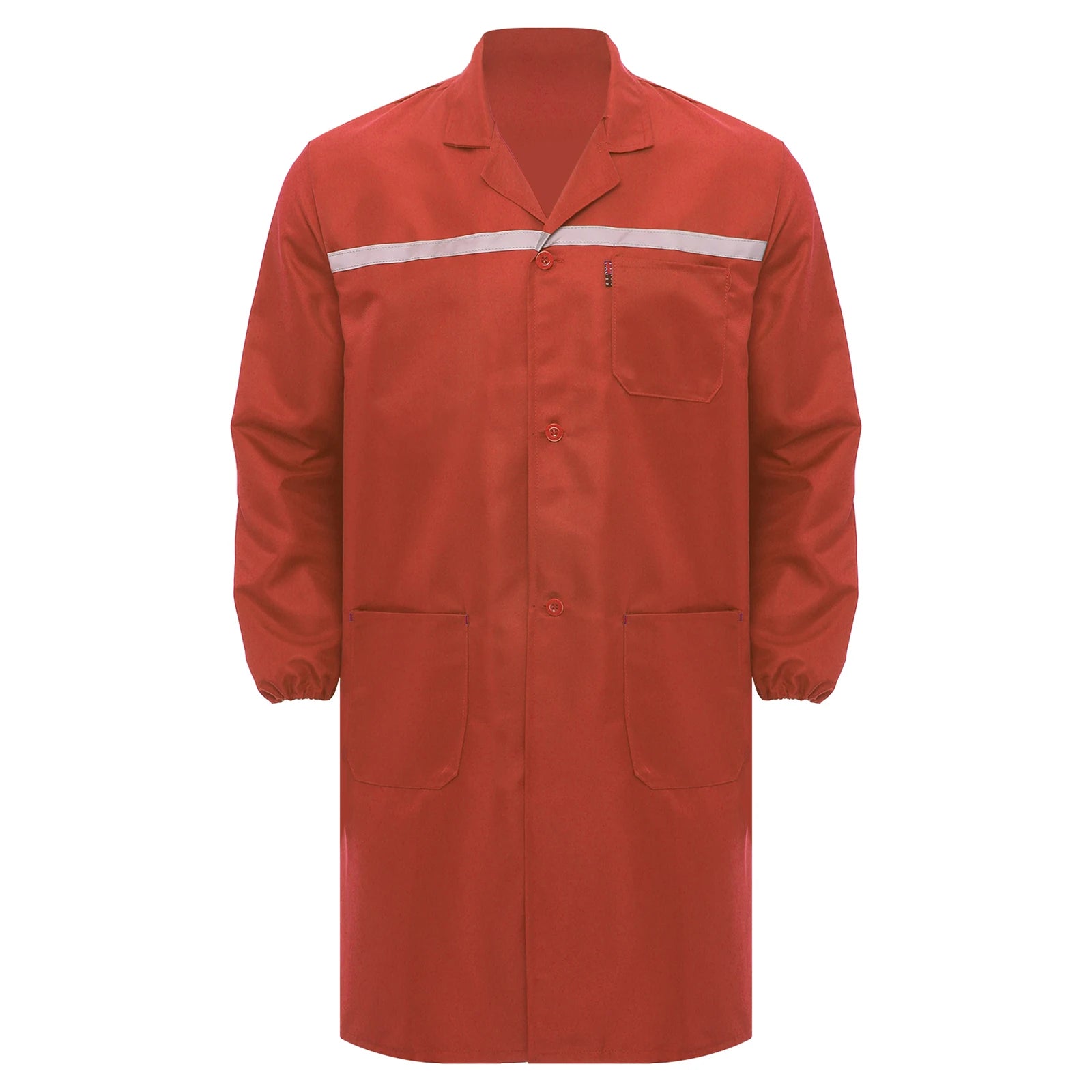 Mens Womens Factory Workshop Uniform Long Sleeve Pockets Button-up Coverall Reflective Strips Long Workwear Wear-resistant Coat