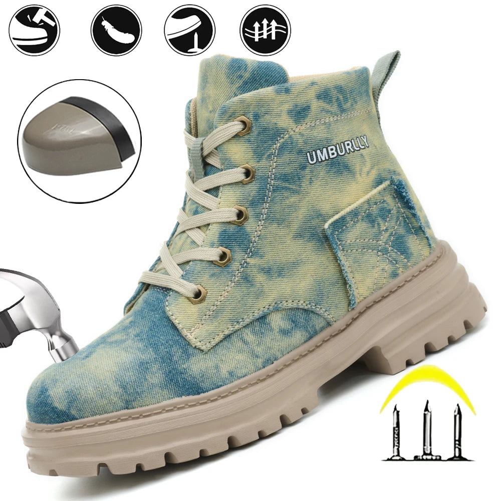 Safety shoes for women - steel-toe protection, puncture-resistant, Kevlar material, mid-calf style, outdoor work boots for women, suitable for factory workshops and warehouses, women's work shoes