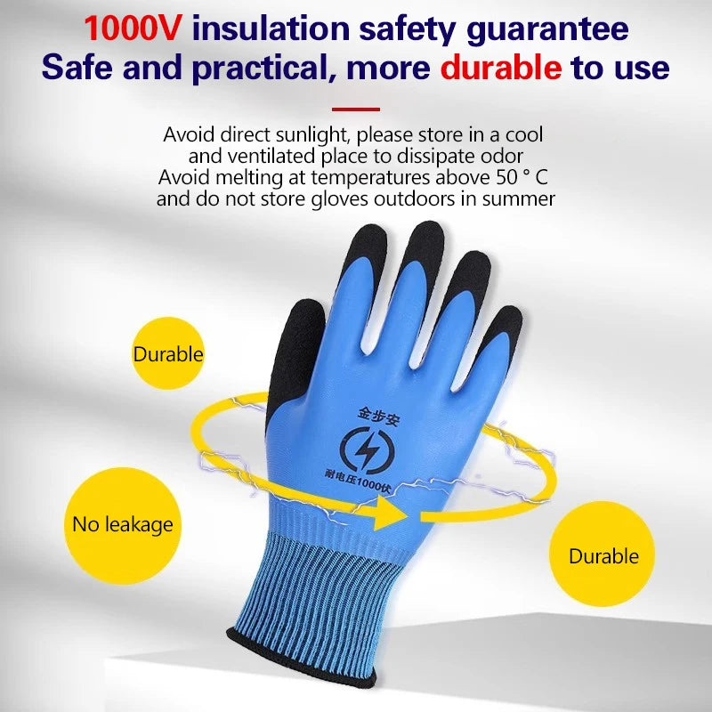 New 1 Pair Withstanding Voltage 1000V High Elasticity Glove Safety Protective Blue Electrician Insulating Gloves