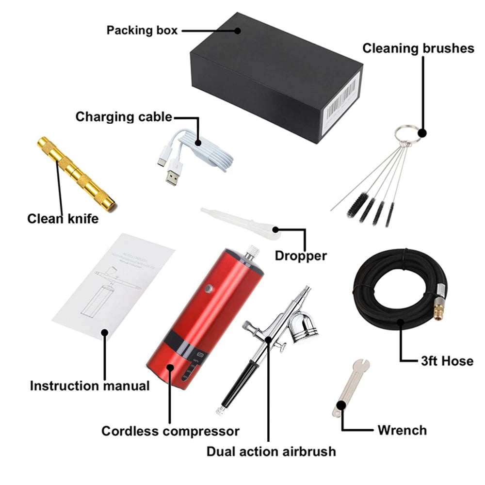 Rechargeable Wireless Cake Decoration Powerful Tools Mini Air Brush Painting Decorating Airbrush Tan Master Compressor Kits