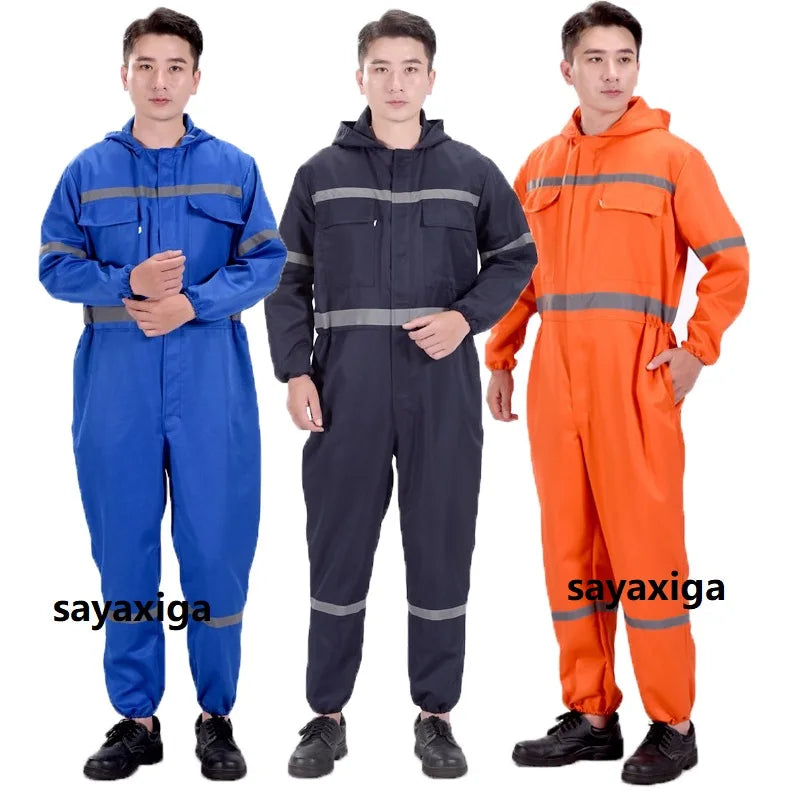 Hi Vis safety working overalls hooded coveralls workshop auto repairman mechanics jumpsuit dust proof working rompers Coal Miner