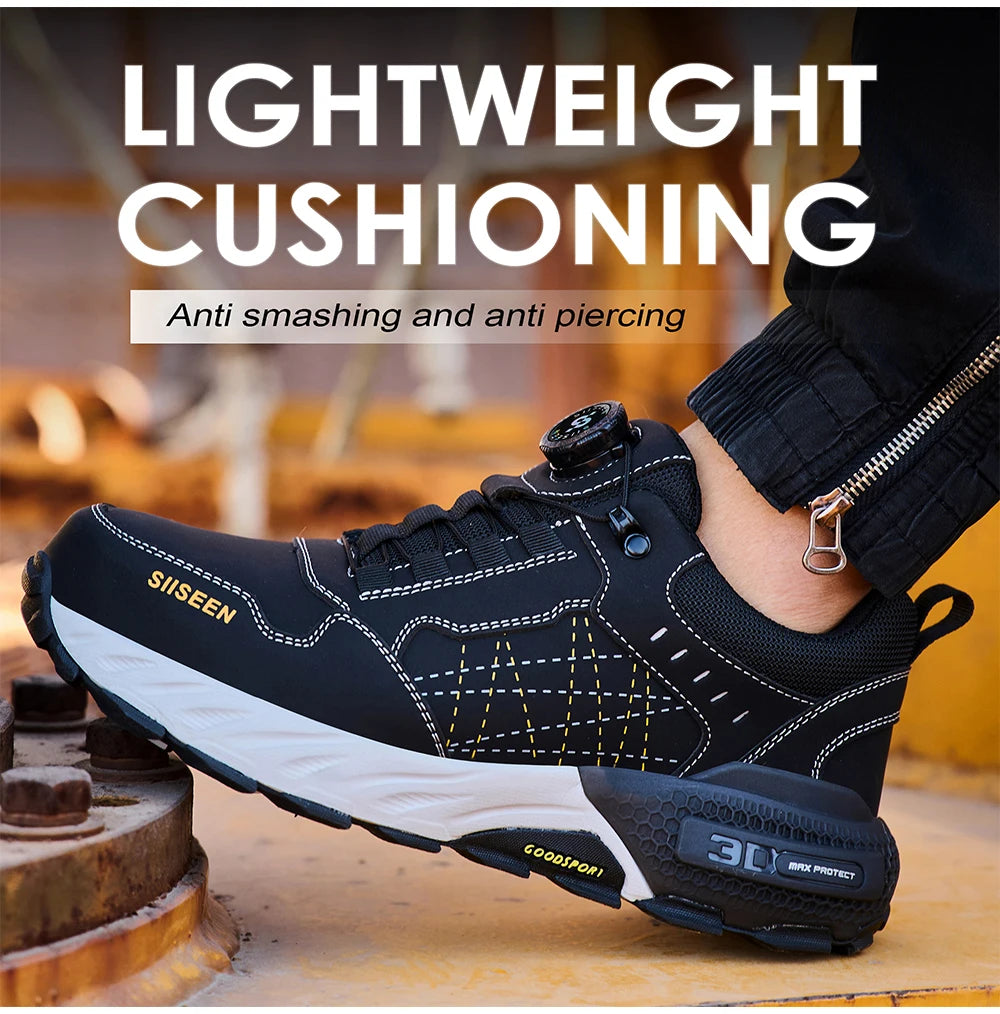 Men's Steel Toe Safety Shoes Anti-Puncture Anti-Slip Wear-Resistant Industrial Work Footwear Fashionable Men's Foot Protection