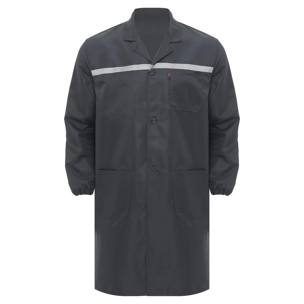 Mens Womens Factory Workshop Uniform Long Sleeve Pockets Button-up Coverall Reflective Strips Long Workwear Wear-resistant Coat