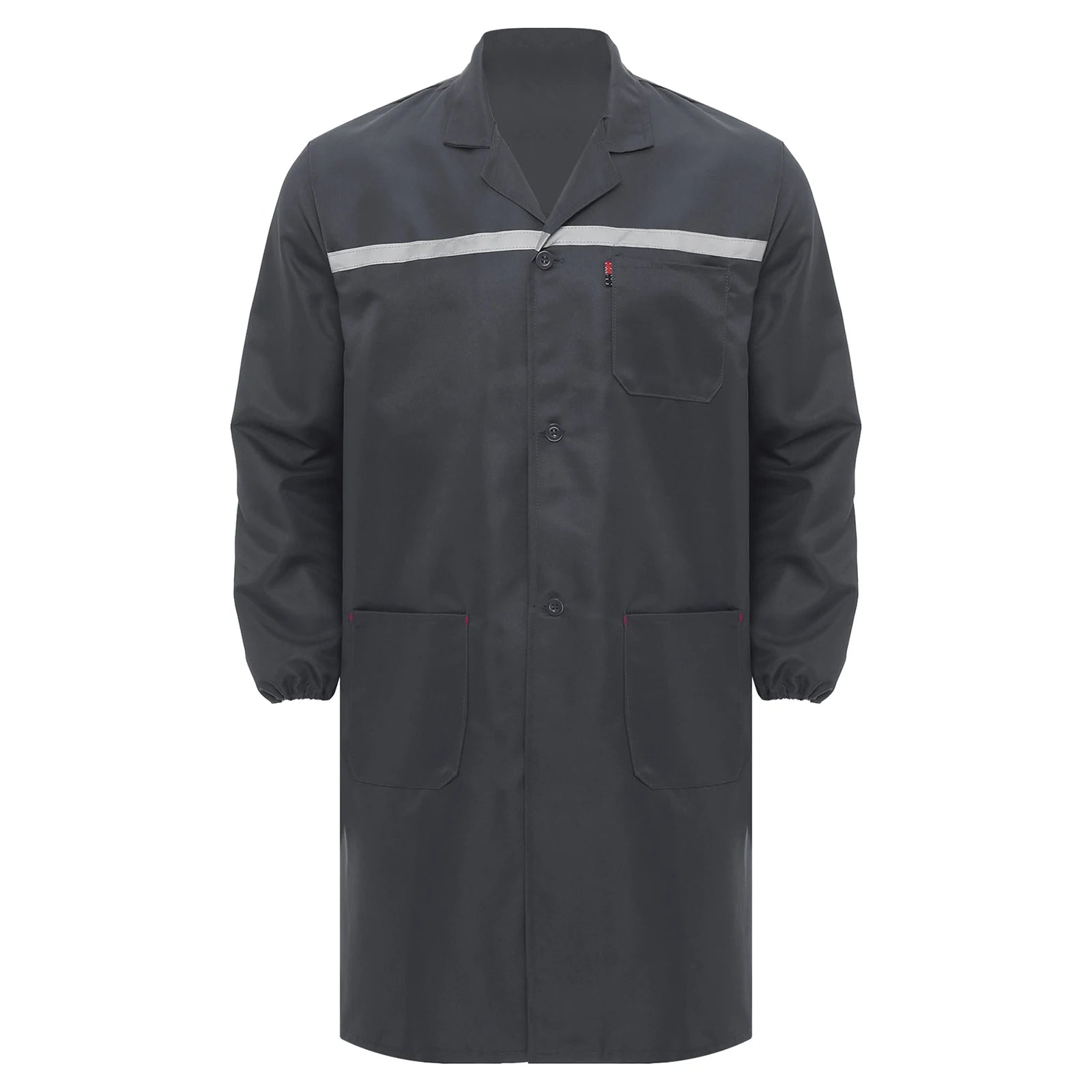 Mens Womens Factory Workshop Uniform Long Sleeve Pockets Button-up Coverall Reflective Strips Long Workwear Wear-resistant Coat