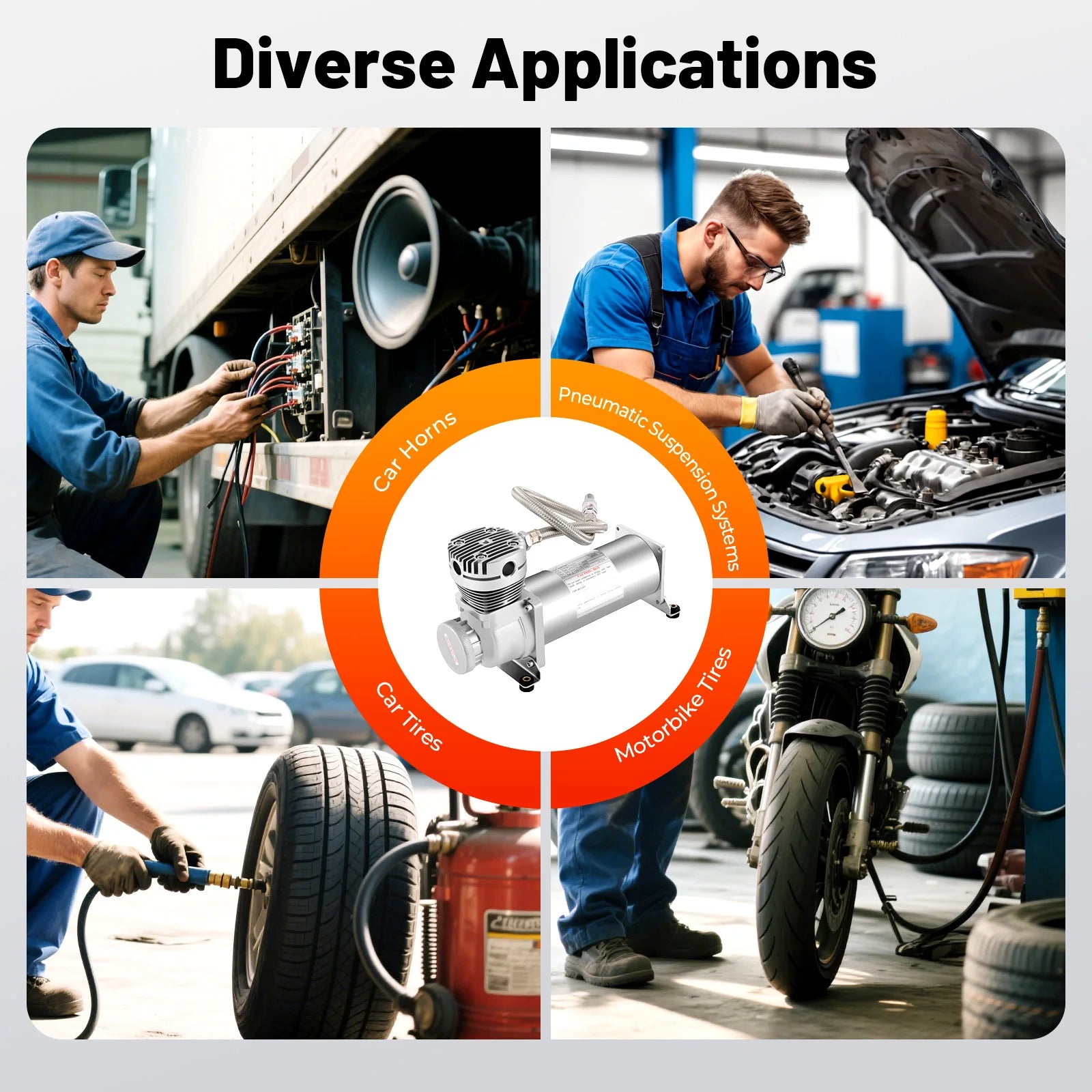 12V 200PSI Portable Air Compressor Kit 1.8CFM Air Ride Suspension Compressor Onboard Air Compressor for Tire Inflation