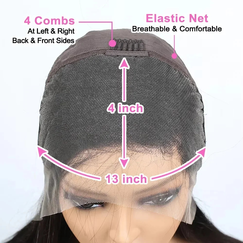 13x4 Lace Front Wigs Human Hair Wig Kinky Straight 180% Density Pre Plucked For Women